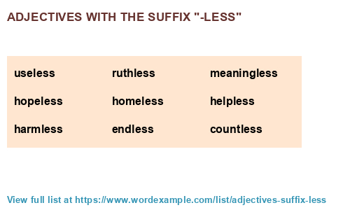 Adjectives With The Suffix less 1 000 Results 