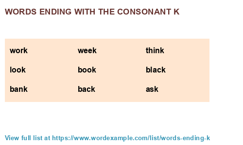 Words Ending With The Consonant K 1 000 Results 