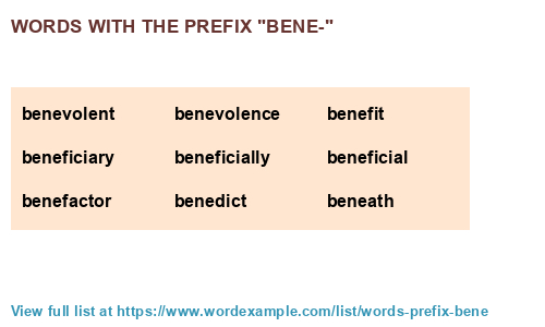 Words With The Prefix bene 88 Results 